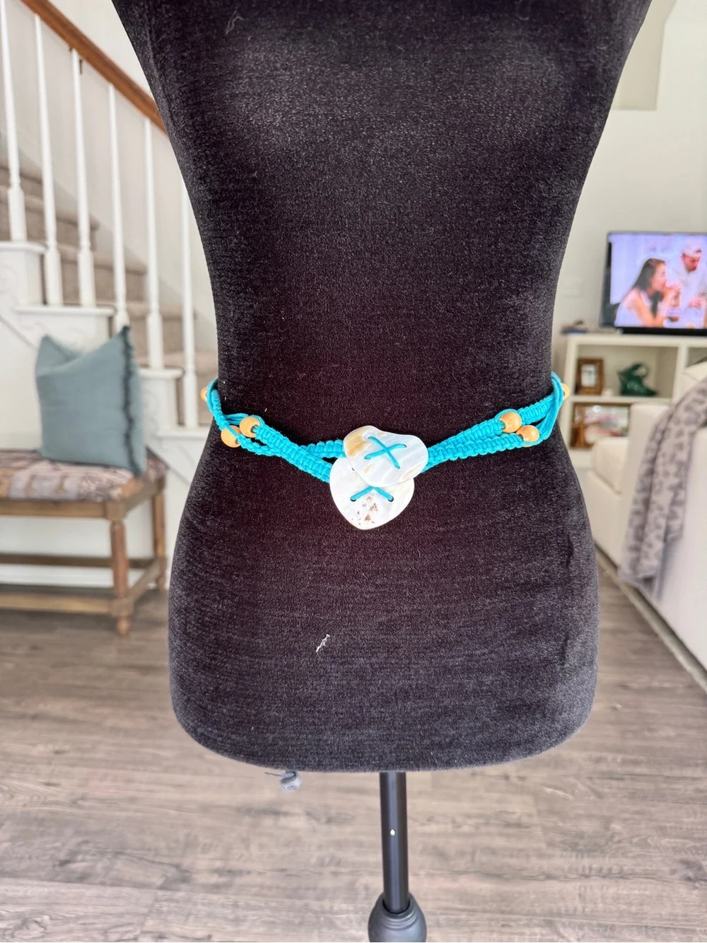 Y2K Macrame Beaded Turquoise Beaded Heart Belt Comfortable Adjustable Accessory